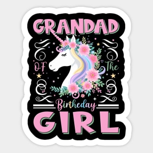 Grandad of the Birthday Girl Unicorn Rainbow Matching Family Sticker